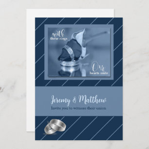 Blue Pinstripe Gay Wedding Invitation
