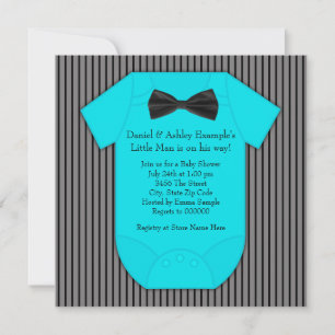 Blue Pinstripe Little Man Baby Shower Invitation