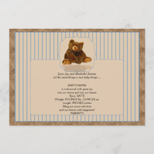 Blue Pinstripe Teddy Bear Faire-part bébé