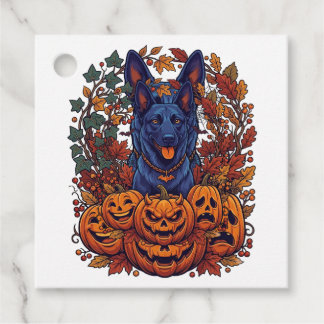 Blue Pitbull Halloween Pumpkins Autumn Leaves Bats Favour Tags
