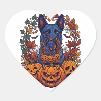 Blue Pitbull Halloween Pumpkins Autumn Leaves Bats Heart Sticker