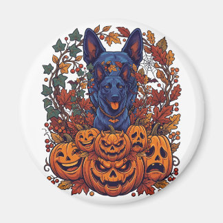 Blue Pitbull Halloween Pumpkins Autumn Leaves Bats Magnet
