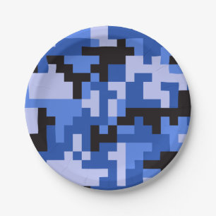 Blue Pixel Army Camo pattern Paper Plate