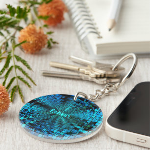 Blue Pixel Matrix Personalized Keychain