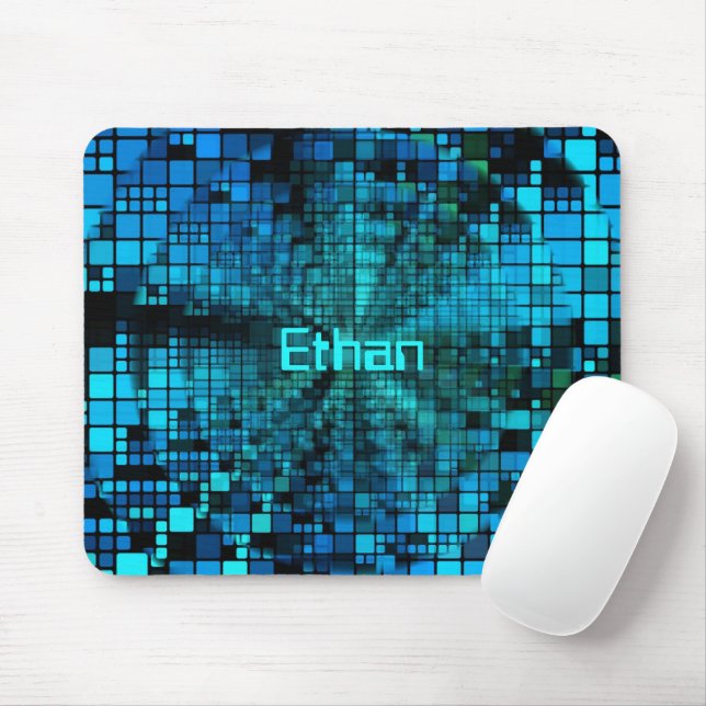 Blue Pixel Matrix Personalized Mouse Pad (With Mouse)