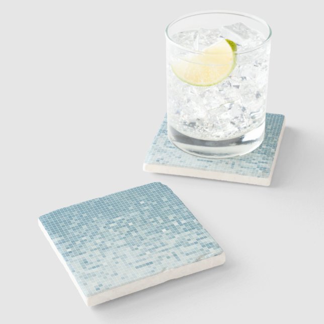 Blue Pixel Mosaic Gradient Stone Coaster (Side)