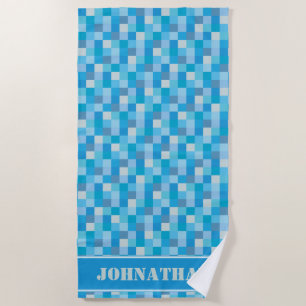 Blue Pixelated Pattern Gamer   Personalized Beach Towel