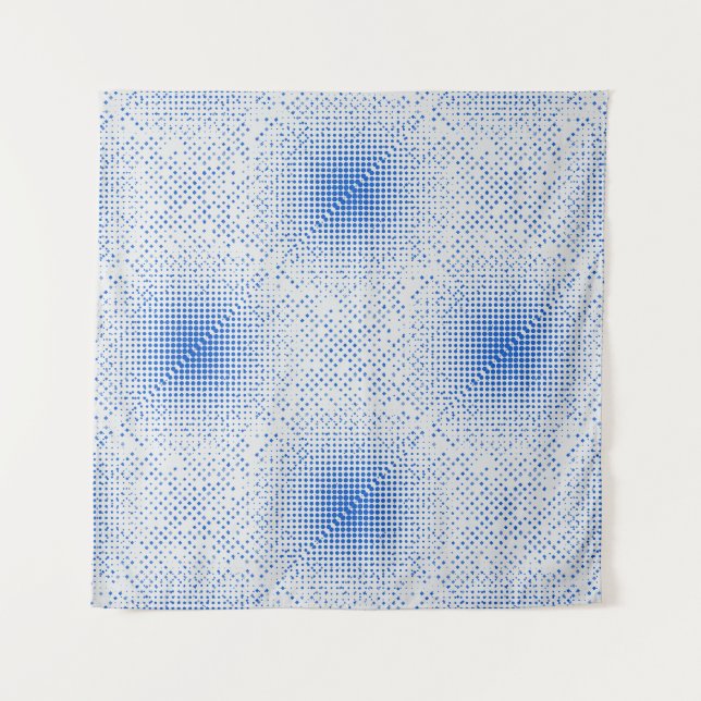 Blue Pixels Pattern. Off-white BG Tapestry (Front)
