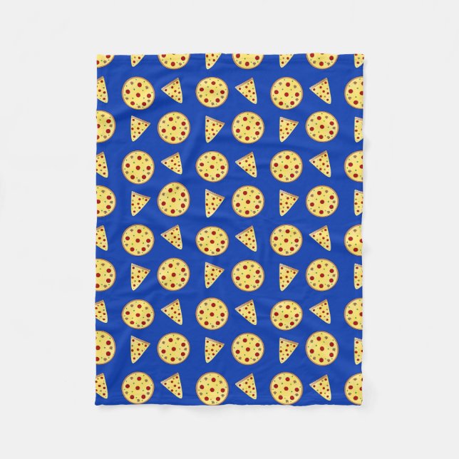Blue pizza pattern fleece blanket (Front)