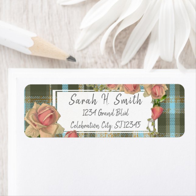 Blue Plaid and Millennial Pink Return Address (Insitu)