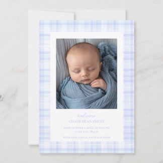 Blue Plaid Baby Announcement
