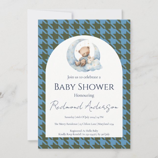 Blue plaid baby shower Invitation (Front)