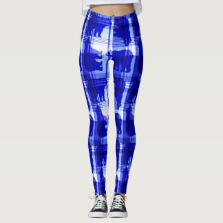 Blue plaid bear pattern leggings