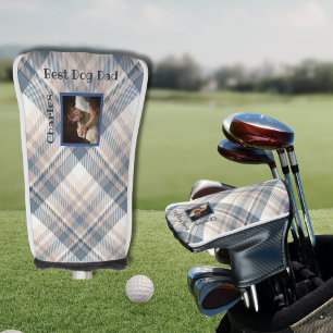 Blue Plaid Best Dog Dad Custom Photo Golf Head Cover