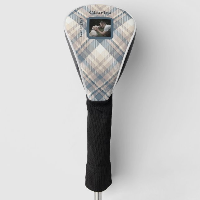 Blue Plaid Best Dog Dad Photo Father's Day Golf Head Cover (Front)