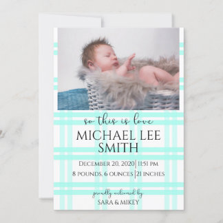 Blue Plaid Birth Announcement