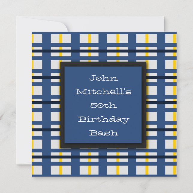 Blue Plaid Birthday Party Invitations (Front)