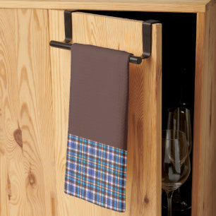 Blue Plaid Borders on Brown Kitchen Towel