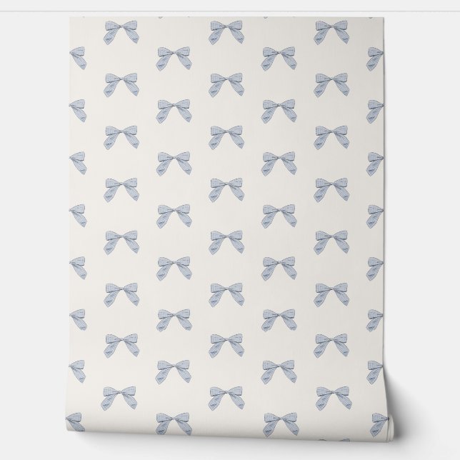 Blue Plaid Bow Elegant Baby Nursery Wallpaper (Unrolling)