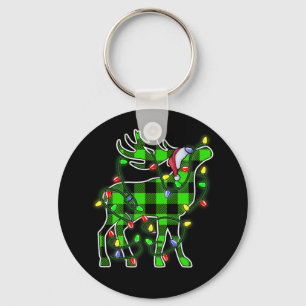 Blue Plaid Buffalo Deer Christmas Pyjamas Xmas Keychain