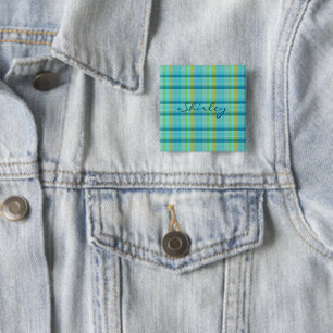 Blue Plaid by Shirley Taylor 2 Inch Square Button