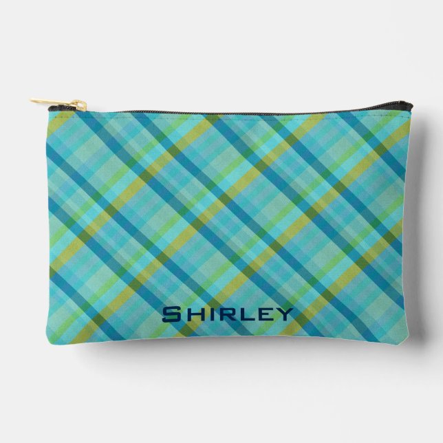 Blue Plaid by Shirley Taylor Accessory Pouch (Front)