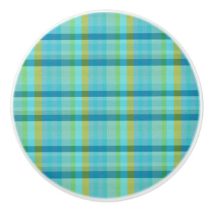 Blue Plaid by Shirley Taylor Ceramic Knob