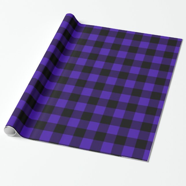 Blue Plaid Check Pattern Wrapping Paper (Unrolled)