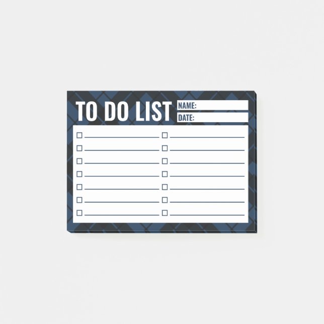 Blue Plaid Checklist To Do Post-it Notes (Front)