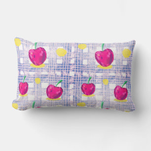 Blue Plaid Cherry Lumbar Pillow