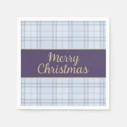 Blue Plaid Christmas Napkins • Merry Christmas • P