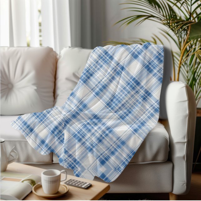 Blue Plaid Cozy Tartan Classic Chequered Pattern Fleece Blanket (Creator Uploaded)