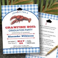 Blue Plaid Crawfish Boil Graduation BBQ Party