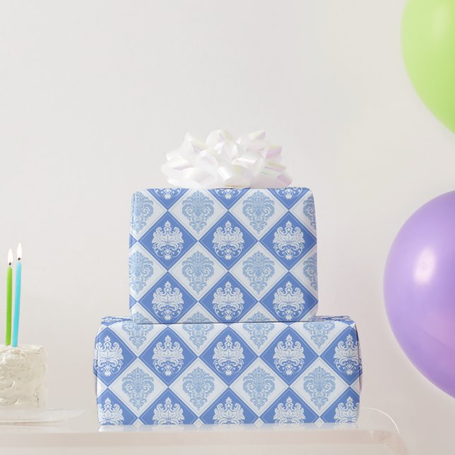 Blue Plaid Damask Wrapping Paper (Party Gifts)