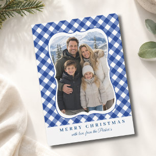 Blue Plaid Decorative Border 1 Photo Holiday Card