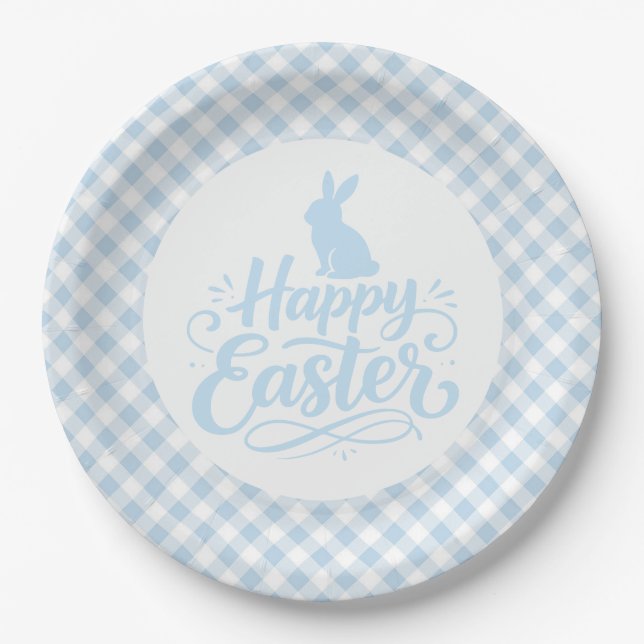 Blue Plaid Easter Paper Plate (Front)