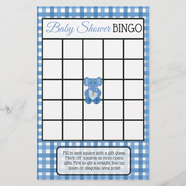 Blue Plaid Elephant Themed baby shower games Flyer (Front)