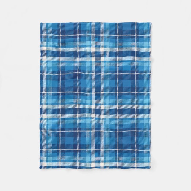 Blue Plaid Farmhouse Style Fleece Blanket (Front)