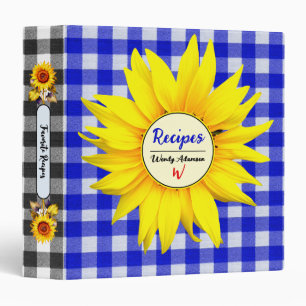 Blue Plaid Gingham Favourite Recipes Sunflower Binder