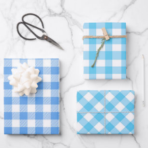 Blue Plaid Gingham Wrapping Paper Sheet