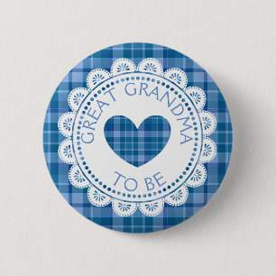 Blue Plaid Great Grandma to Be Button