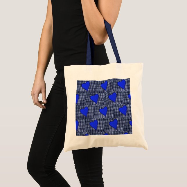 Blue Plaid Heart Tote Bag (Front (Product))