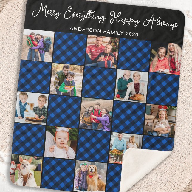 Blue Plaid Holiday Personnalisé 13 Photo Collage (Créateur téléchargé)