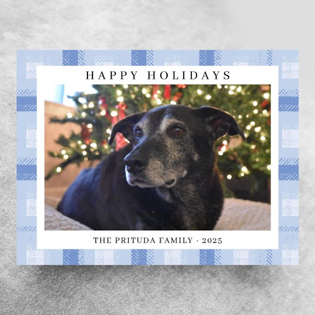 Blue Plaid Holiday Photo Postcard (Creator Uploaded)