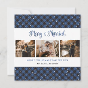 Blue Plaid Merry and Married Christmas Card