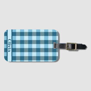 Blue Plaid Modern Simple Name Luggage Tag