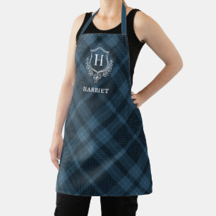 Blue Plaid Monogram Name Apron