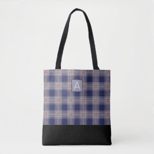 Blue Plaid Monogram Tote Bag