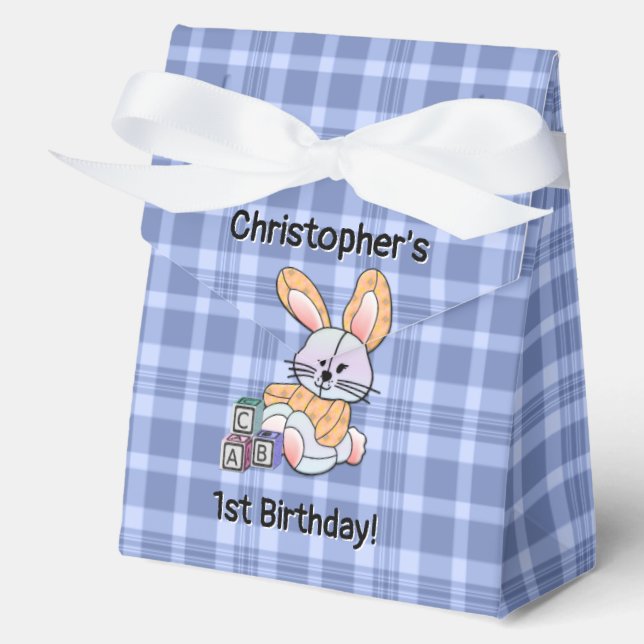 Blue Plaid Nursery Art - Bunny  Favour Boxes (Front)