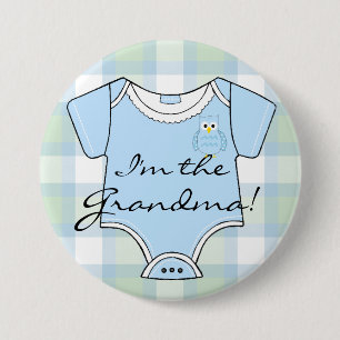 Blue Plaid Owl Baby Shower Grandma 3 Inch Round Button